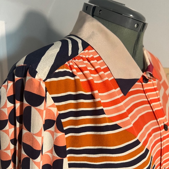 Tory Burch Silk Patchwork Branded Blouse Size 14 $385 - Picture 7 of 16